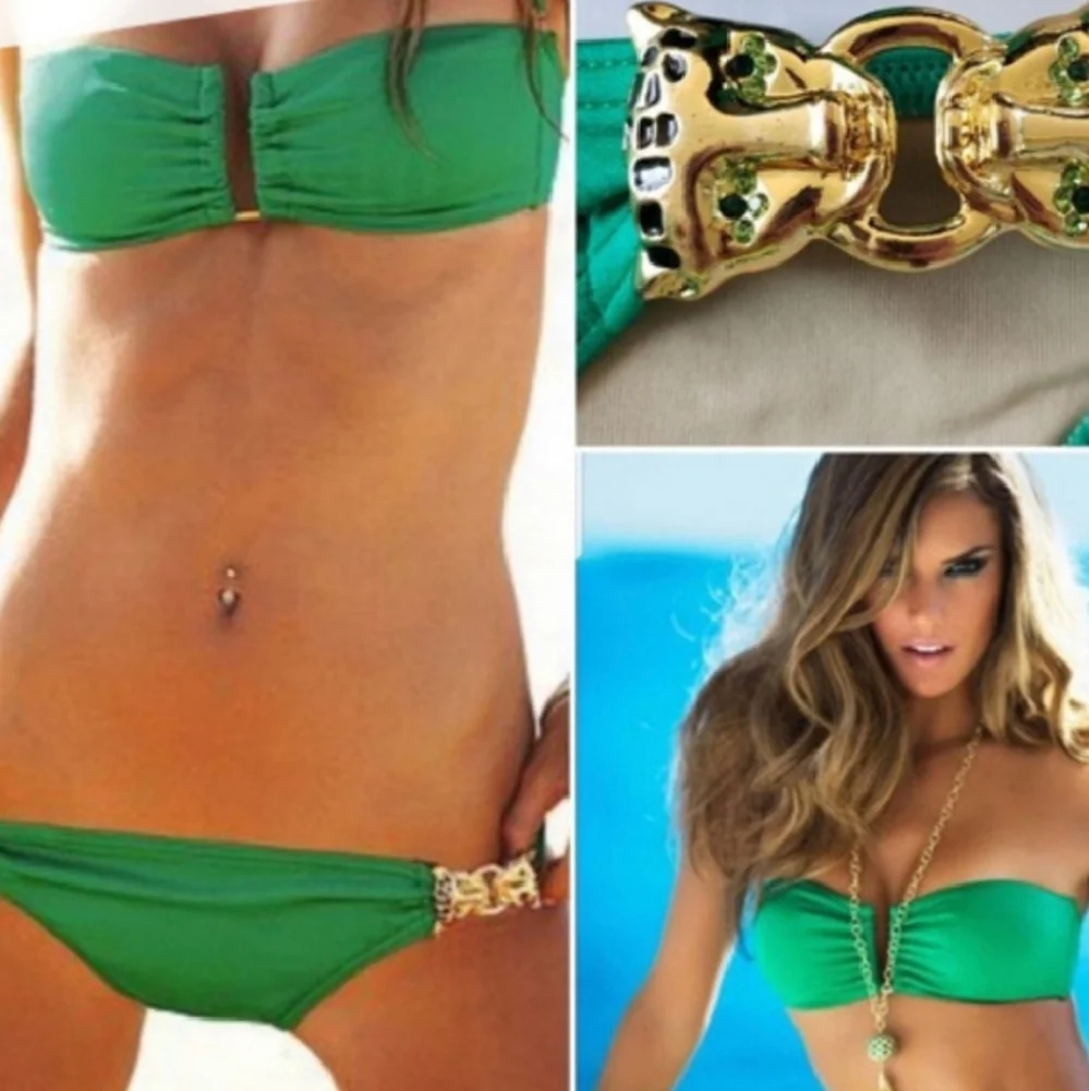 Rare 2009 Vintage Victoria's Secret Strapless Green Jaguar Bikini